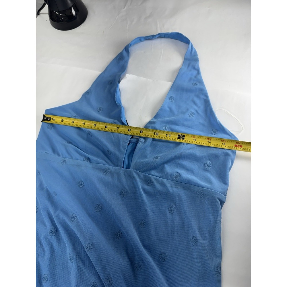 Wild Fable Light Blue Halter Maxi Dress Large Mesh Embroidered Sleeveless Floral - Picture 10 of 11